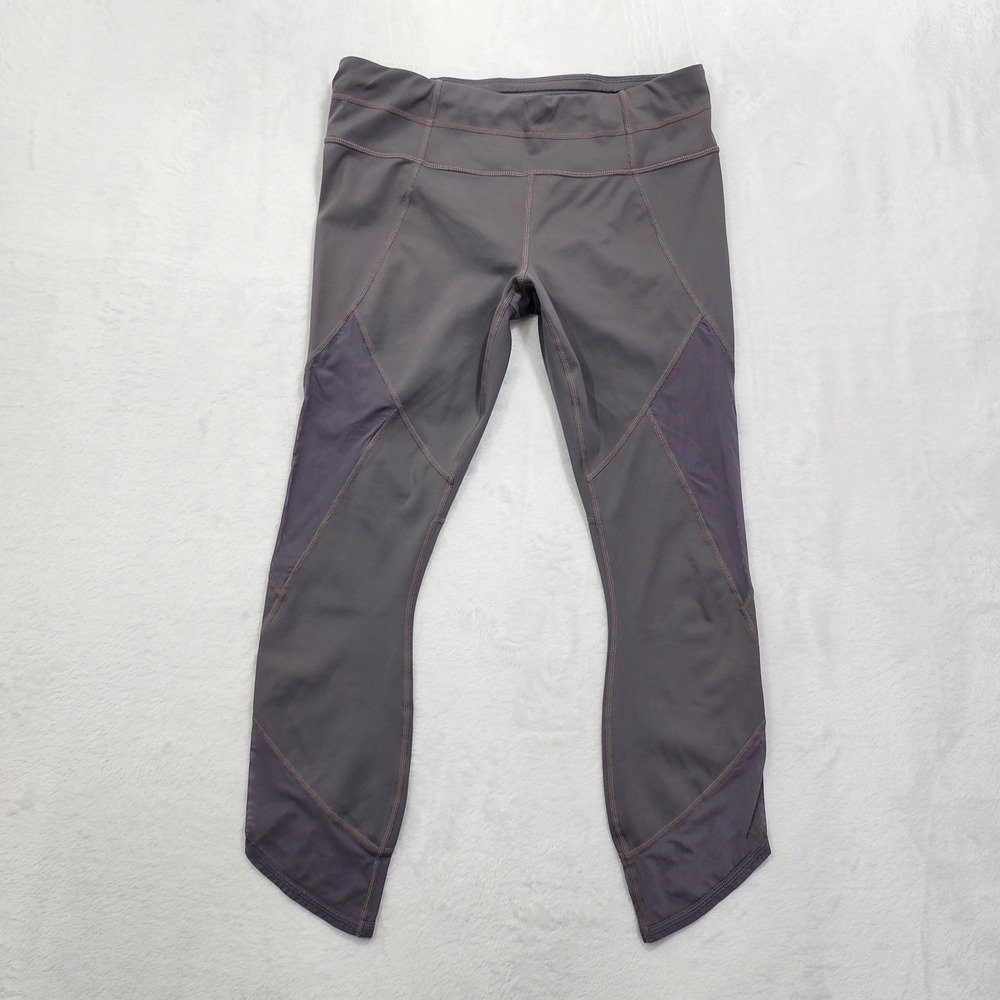 Athleta Leggings‎ Womens MT TALL Gray Aura Sonar Capri Sheer Mesh Panels Yoga